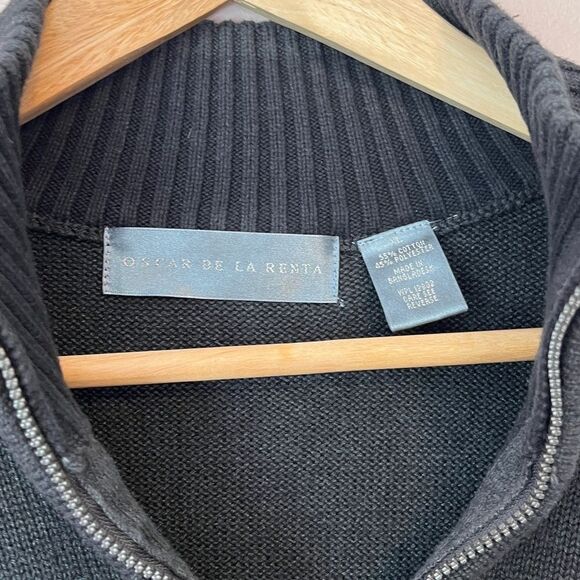 Oscar de la Renta 1/4 Zip Cotton Knit Sweater Men XL Mock Neck Gray Grandpa - Picture 3 of 9